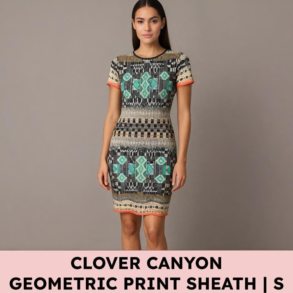 Clover Canyon Sheath Dress Scuba Knit Geometric Mosaic Print Bodycon Small